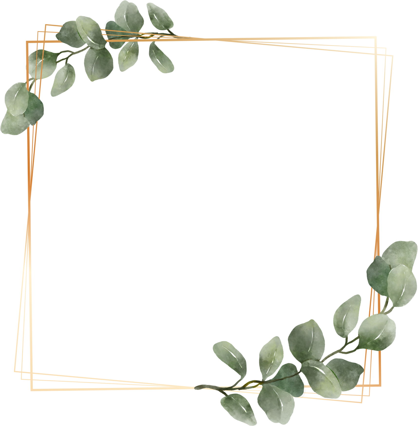 Green Eucalyptus Leaf Watercolor Geometric Gold Frame